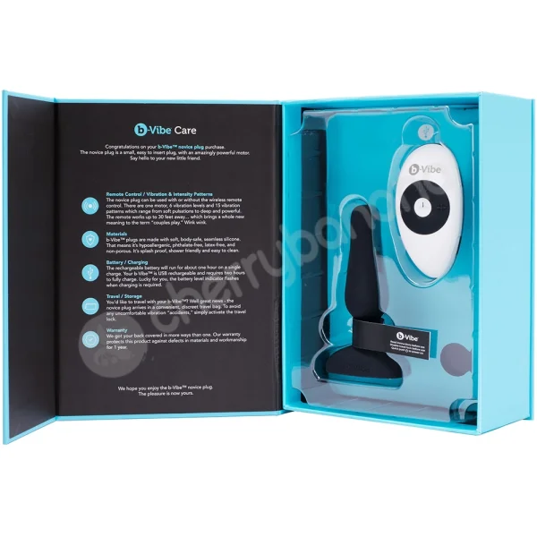 B-vibe Novice Plug Black 4" Vibrating R/C Butt Plug With Travel Case