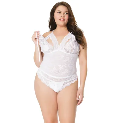Plus Size White Lace All Access Teddy