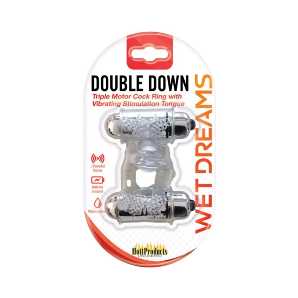 Wet Dreams Double Down Dual Motor Cock Ring With Power Bullet  And Stimulator Tongue With Motor