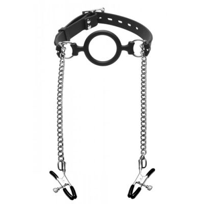 Mutiny Silicone O Ring Gag With Nipple Clamps