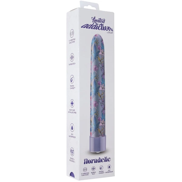 Limited Addiction Floradelic Rechargeable Waterproof Slimline Vibrator By Blush - Purple
