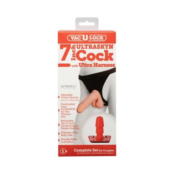 Vac-U-Lock 7" Ultraskyn Dildo with Ultra Harness - Beige