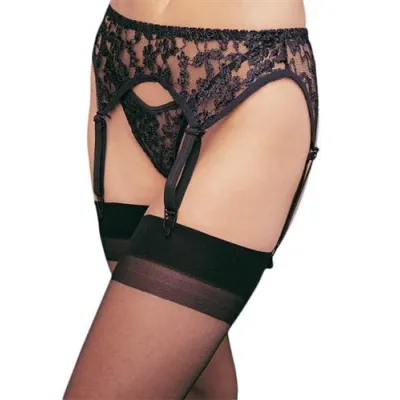 Lace Garterbelt and Thong One Size Black Black One Size