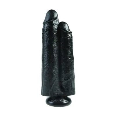 King Cock 9 Inch Two Cocks One Hole Black 9 Inch