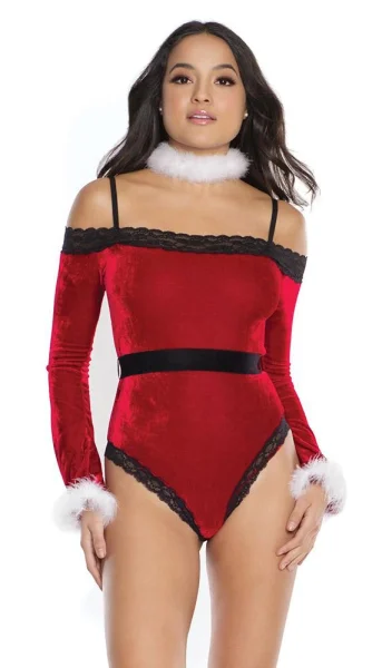Elegant Red Velvet Off The Shoulder Teddy