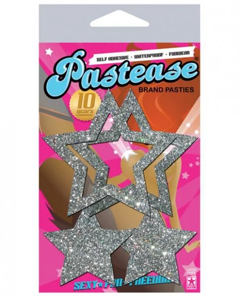Pastease Glitter Peek A Boob Stars Silver Pasties — image 4 of 4