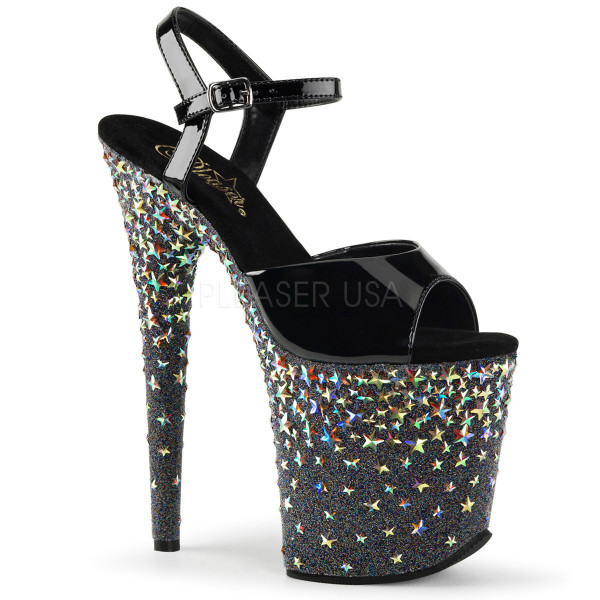 8 inches Heel, 4 inches PF Ankel Strap Sandal w/Holo Stars