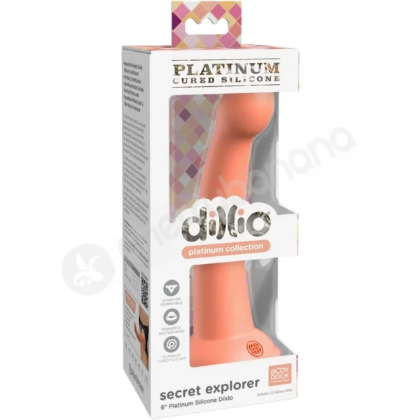 Dillio Platinum Secret Explorer 6" Peach Silicone Dildo With Suction Cup Body Dock Compatible Base