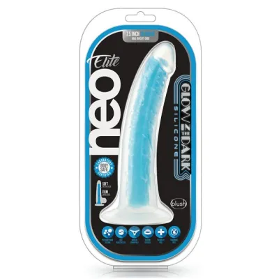 Blush Neo Blue Elite Glow in the Dark 7 5 Silicone Dual Density Cock