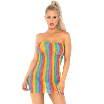 Rainbow Leopard Lace Tube Dress One Size Multicolor