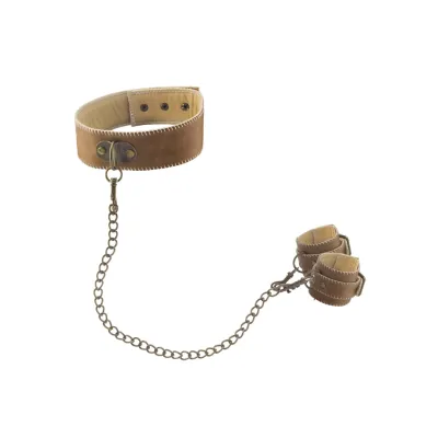 Collar With Handcuffs Brown