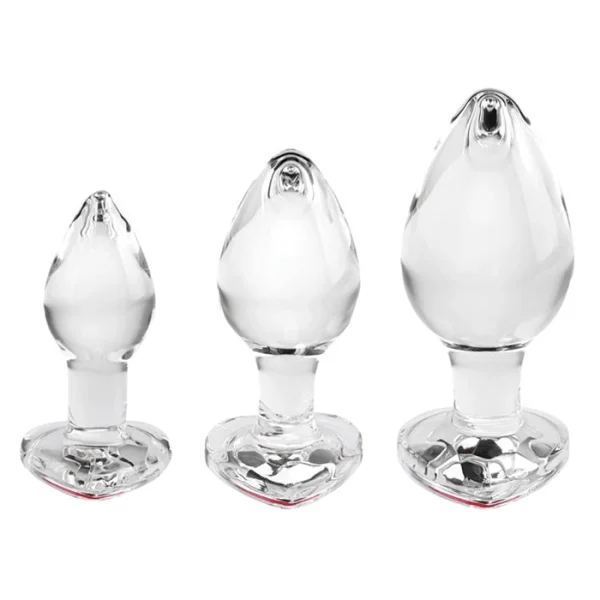 Adam & Eve Red Heart Gem Glass Plug Set