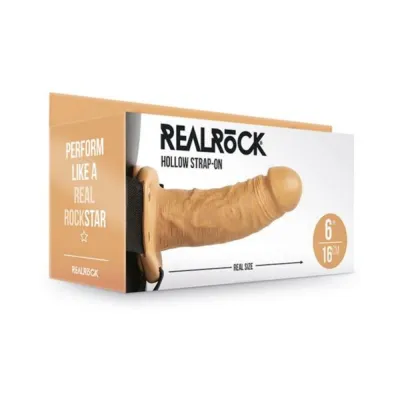 Realrock Hollow Strap on Without Balls 6 In Caramel