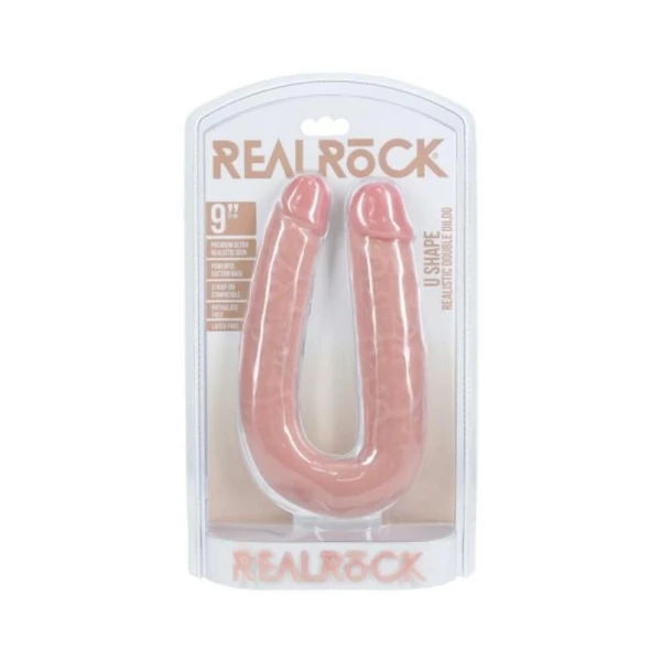 Couples Dildos: Realrock 9 In. U-shaped Double Dildo Beige