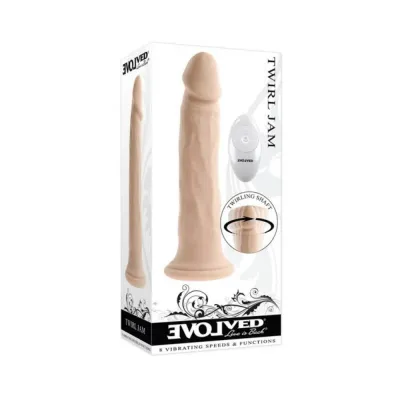 Vibrating Dildos Evolved Twirl Jam Rechargeable Remote controlled Vibrating Twirling 9 In Silicone Dildo Light