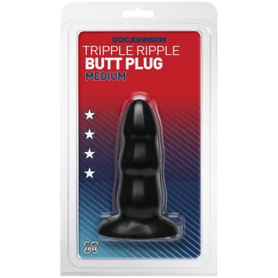 Triple Ripple Butt Plug Medium Black
