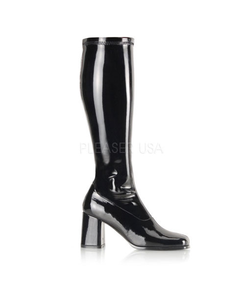 GOGO-300 - 3" Block Heel ST Gogo Boot, Black Pat, w / Side Zip