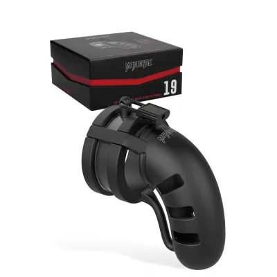 Shots Toys Large Black Silicone Cock Cage with Ball Strap Metal Lock