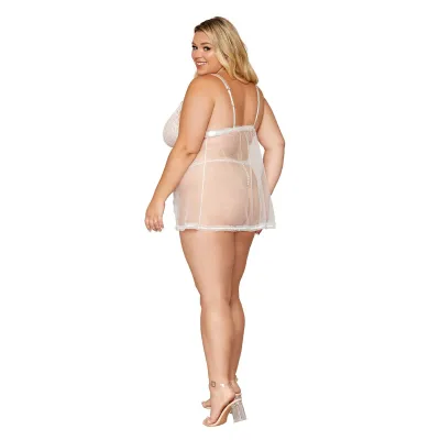 Babydoll and Pearl G String Queen Size White