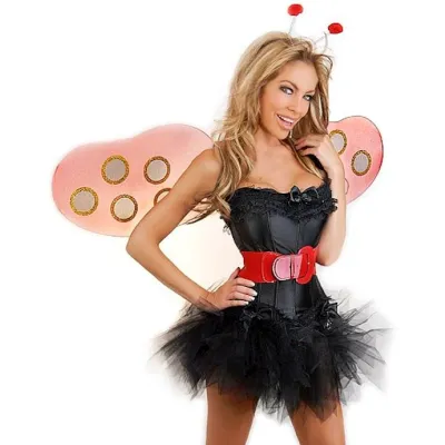 5 Pc Sexy Ladybug Costume Black Medium
