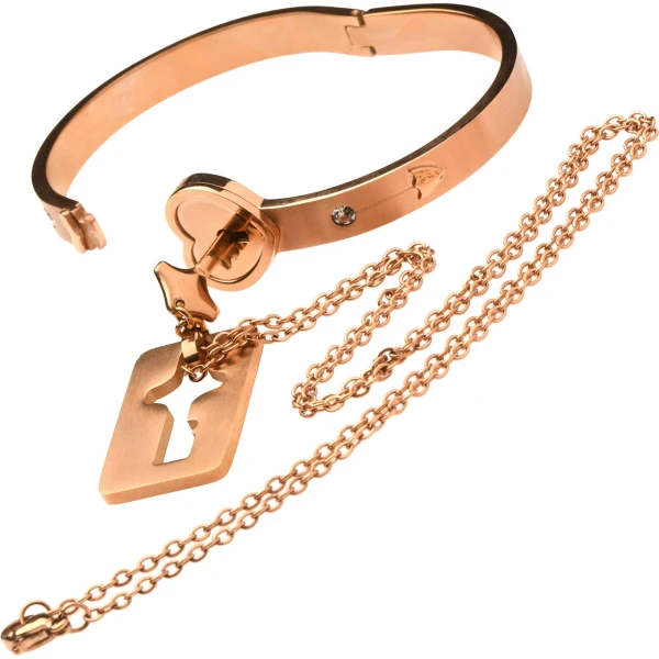 Cuffed Locking Bracelet and Key Necklace