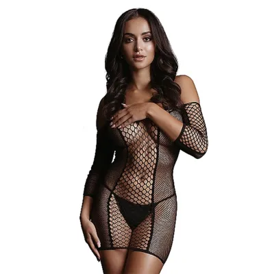 Le Desir Black Duo Net Sleeved Mini Dress