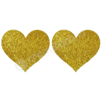 Cherry Banana Love Glitter Heart Shaped Gold Nipple Pasties 2 Pack