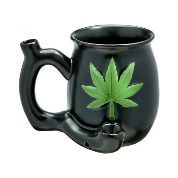 Games & Novelty: Fashioncraft Matte Black With Embossed Green Leaf Roast & Toast Mug