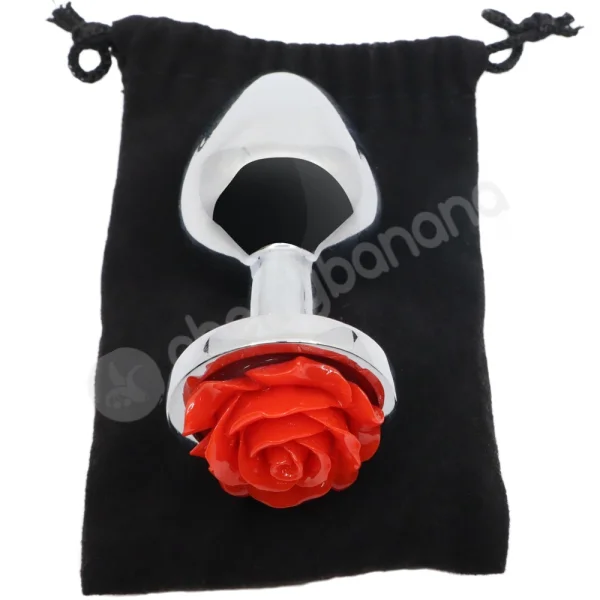 Hidden Treasures Silver & Red Rose 2.9" Butt Plug