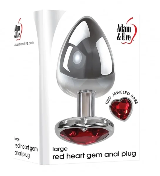 Large Red Heart Gem Anal Plug Chrome/Red — image 4 of 6