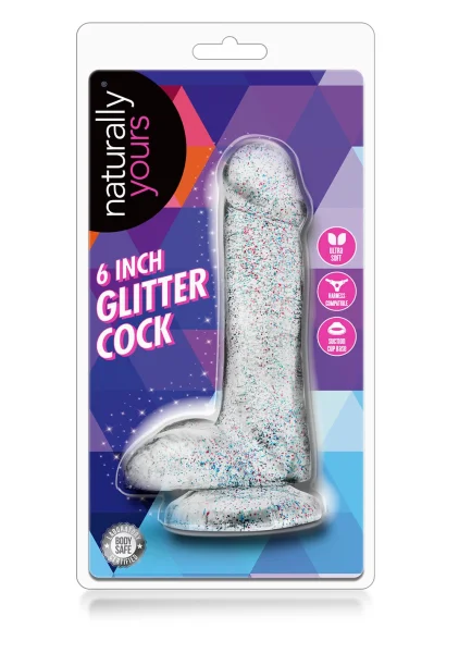 Naturally Yours - 6 Inch Glitter Cock - Sparkling Clear