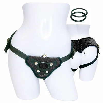 Vibrating Black Corsette Strap On Harness by Sportsheets