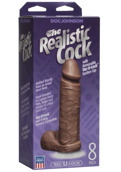 Doc Johnson The Realistic Cock 8" - Vac-U-Lock Compatible Suction Cup Base - Vanilla