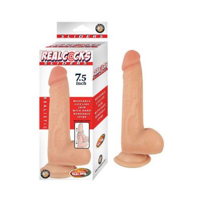 Realcocks Sliders 7 5in Moveable Skin Bendable Harness Compatible Suction Cup Base Flesh