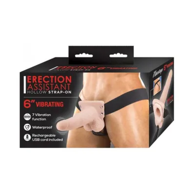 Erection Assistant Hollow Strap on Vibrating 6 In White