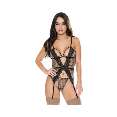 Magic Silk Purrrfect Basque Thong Set Leopard S m