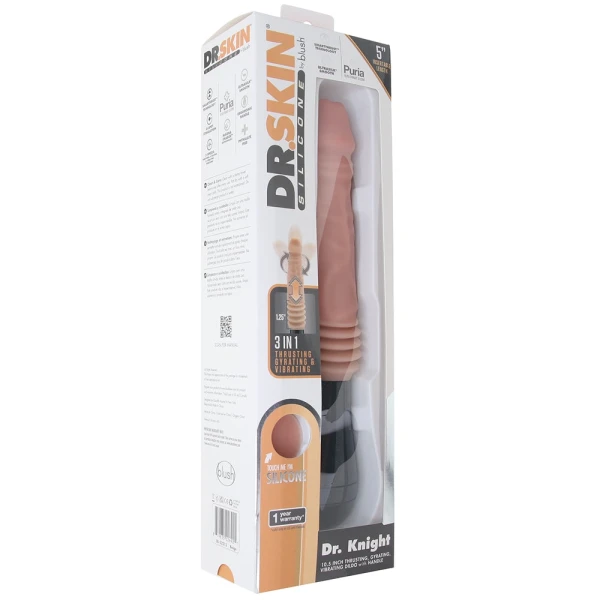 Dr. Skin Dr. Knight 5" Thrusting, Gyrating & Vibrating Silicone Dildo With Handle By Blush - Vanilla