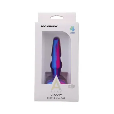 A play Groovy Silicone Anal Plug 4 In Multi colored Pink