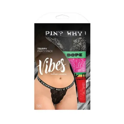 Fantasy Lingerie Vibes Trippy Vibes Pack 3 piece Lace Thong Panty Set Black red pink O s