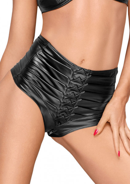 High waist wetlook shorts with handmade pleats - Black - Buy Sexy Lingerie
