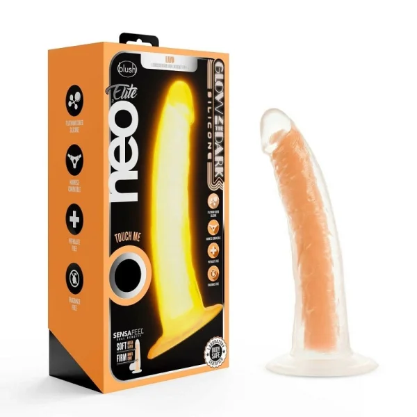 Neo Elite Glow In The Dark 7.5in Dual Density Cock Neon Neon Orange