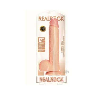 Realrock Straight Realistic Dildo With Balls And Suction Cup 12 In Light