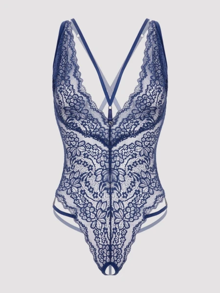 Lovehoney Plus Size Late Night Liaison Blue Crotchless Lace Teddy