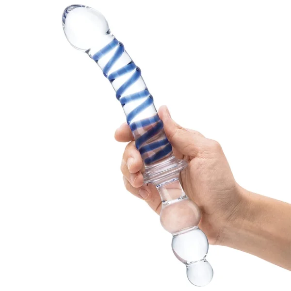 Gläs 10" Twister Dual-Ended Glass Dildo  - Clear & Blue