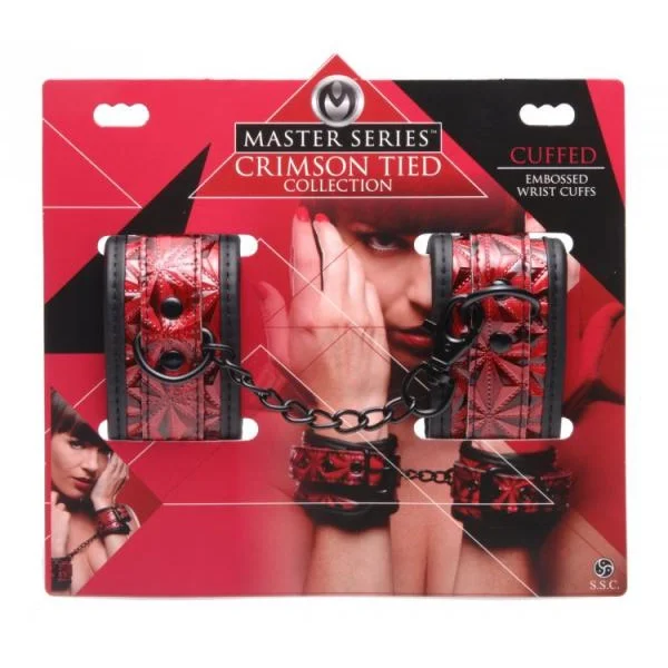 Crimson Tied Embossed Wrist Cuffs Red
