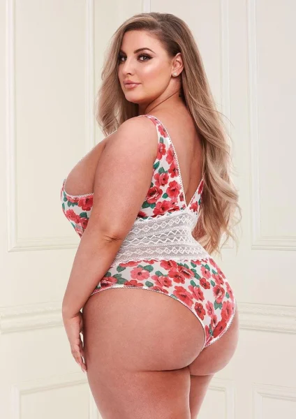 White Floral & Lace Teddy With Lace-Up Front