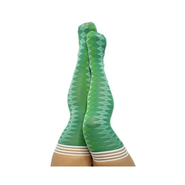 Kixies On Point Collection Par 4 Green Argyle Thigh-high Stockings Size C