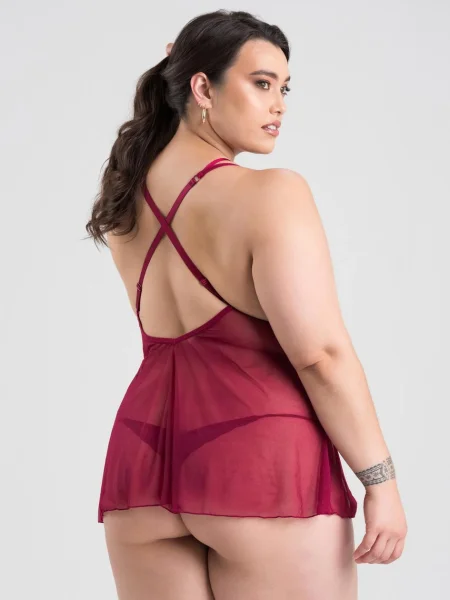 Lovehoney Plus Size Late Night Liaison Wine Lace Babydoll Set