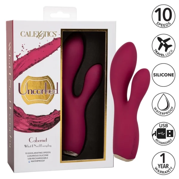 Uncorked Cabernet Waterproof Rechargeable Silicone Dual Stimulation Vibrator By CalExotics