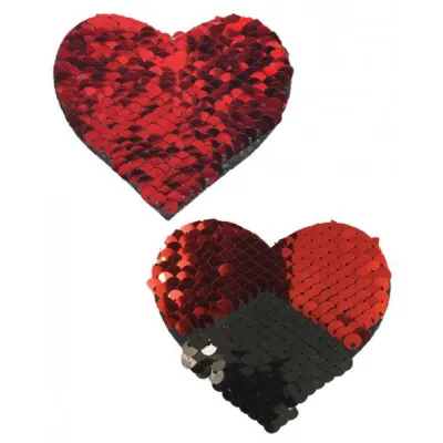Pastease Double Sequin Hearts Red Black Pasties O S